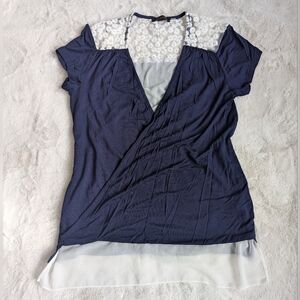 DEX Faux Wrap Short Sleeve Top, sz S